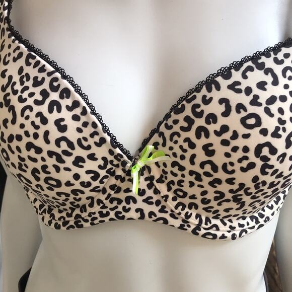 Victoria's Secret Leopard Print Underwire Bra Brown Cream Women's Size 32DD - Picture 5 of 8